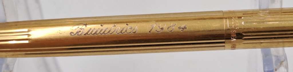 Vintage white dot Sheaffer Gold Electroplated  Ballpoint Pen and pencil - In Case-Ink ok- ENGRAVED