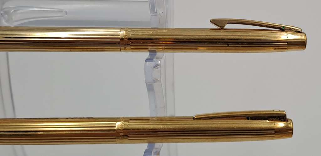 Vintage white dot Sheaffer Gold Electroplated  Ballpoint Pen and pencil - In Case-Ink ok- ENGRAVED