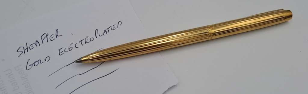 Vintage white dot Sheaffer Gold Electroplated  Ballpoint Pen and pencil - In Case-Ink ok- ENGRAVED