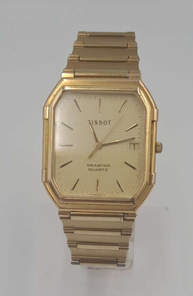 Vintage Mens Swiss Tissot Seastar FTB 356 Quartz Gold Tone watch Sapphire Glass.
