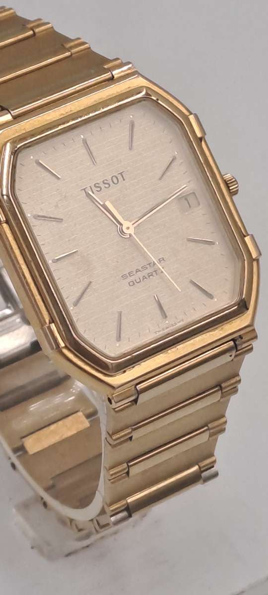 Vintage Mens Swiss Tissot Seastar FTB 356 Quartz Gold Tone watch Sapphire Glass.