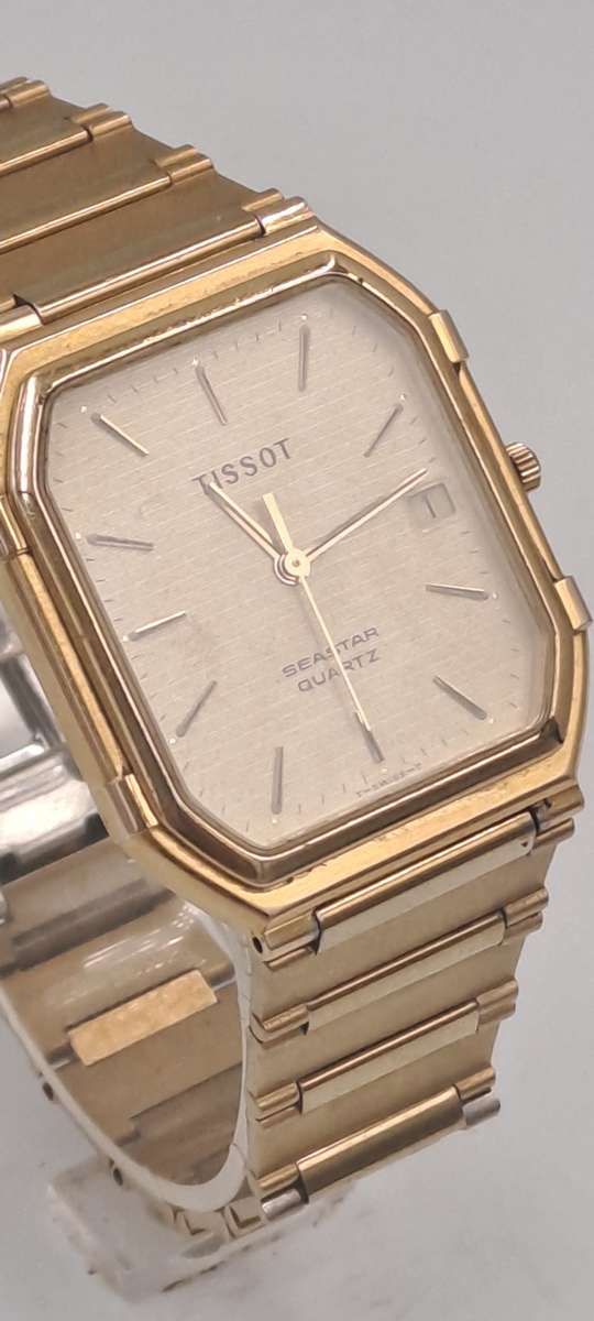 Vintage Mens Swiss Tissot Seastar FTB 356 Quartz Gold Tone watch Sapphire Glass.