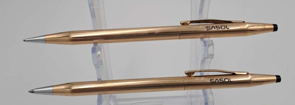 Vintage Cross  1/20 14kt rolled gold pen set Sasol 10 years Branded - In case - see condition.