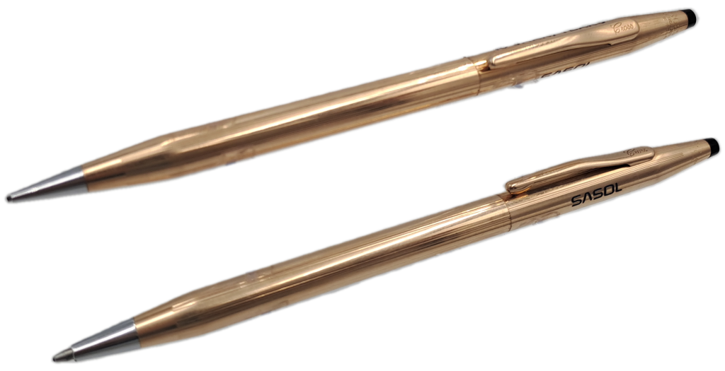 Vintage Cross  1/20 14kt rolled gold pen set Sasol 10 years Branded - In case - see condition.