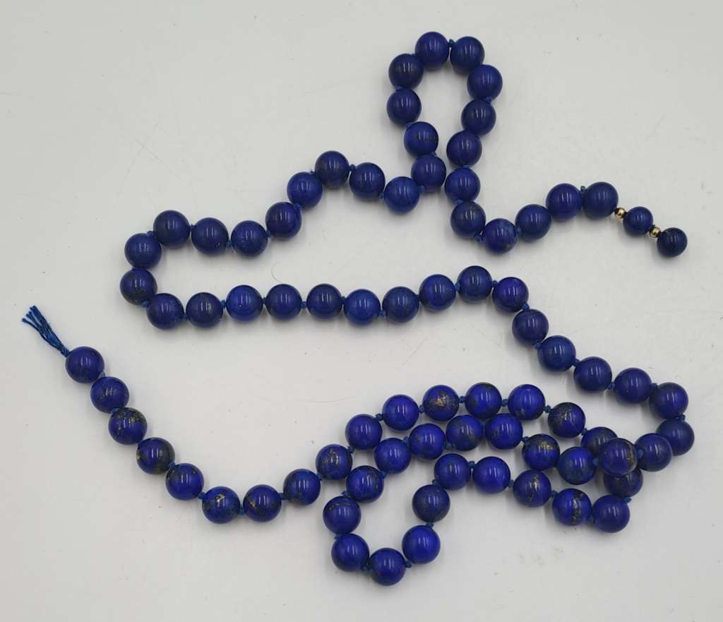 95cm Natural Lapis Lazuli Gemstone Round Bead Necklace -10mm Beads -Link Broken.