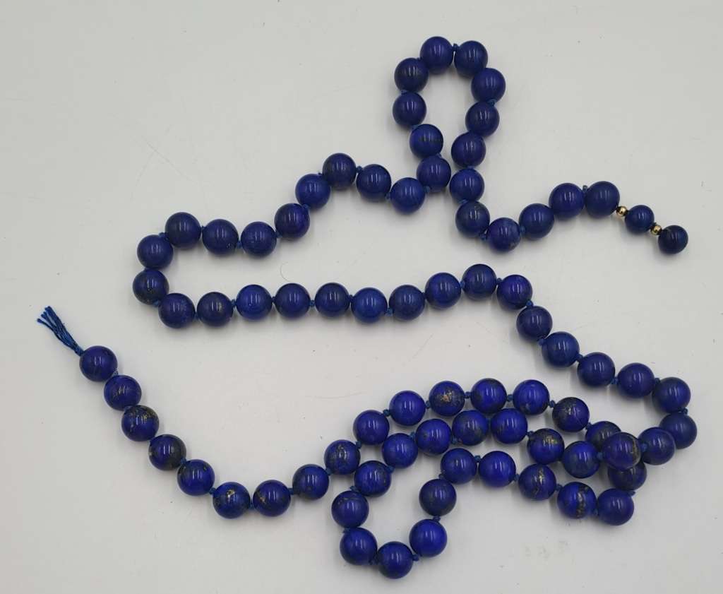95cm Natural Lapis Lazuli Gemstone Round Bead Necklace -10mm Beads -Link Broken.