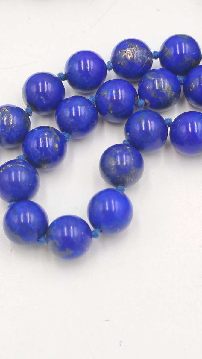 95cm Natural Lapis Lazuli Gemstone Round Bead Necklace -10mm Beads -Link Broken.