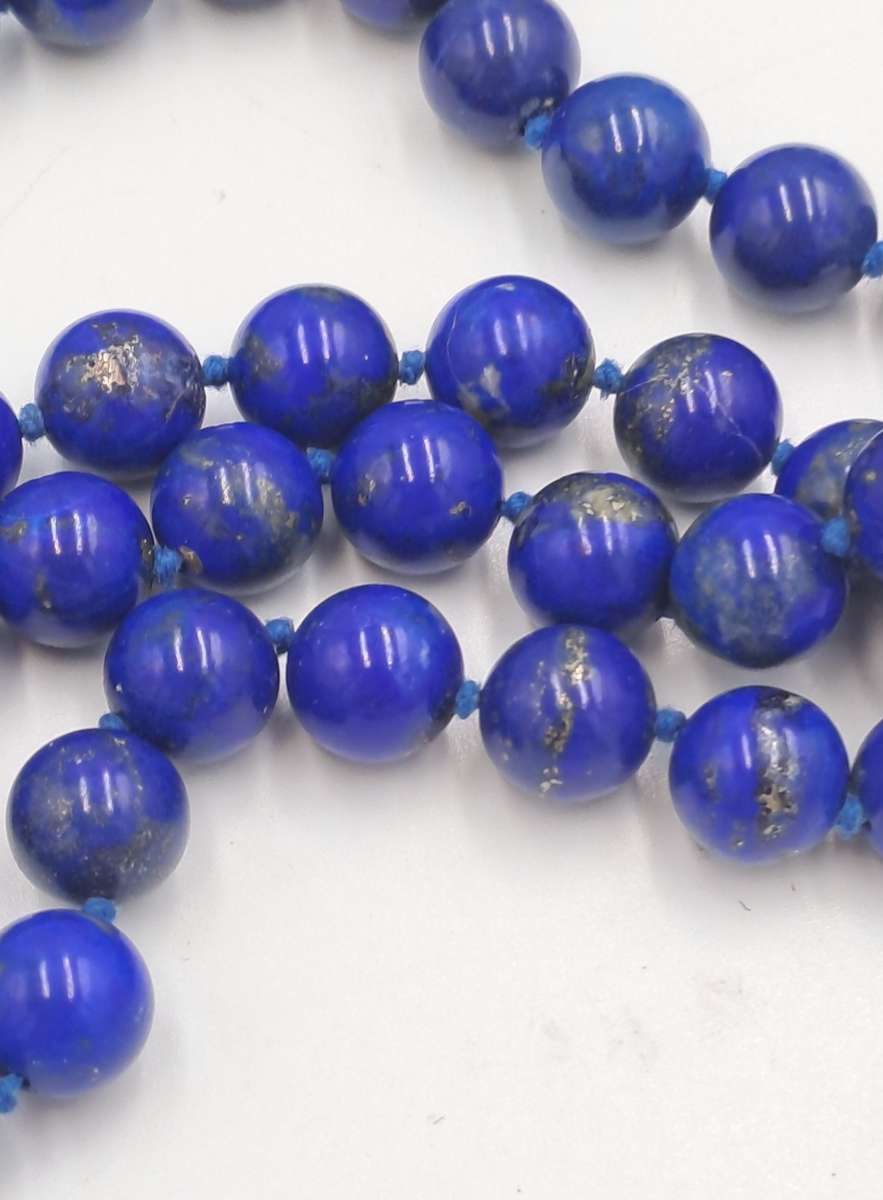 95cm Natural Lapis Lazuli Gemstone Round Bead Necklace -10mm Beads -Link Broken.