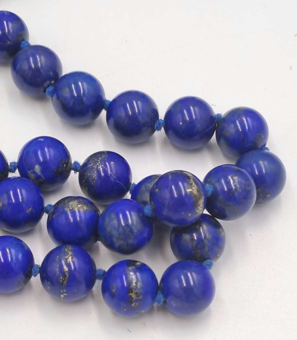 95cm Natural Lapis Lazuli Gemstone Round Bead Necklace -10mm Beads -Link Broken.