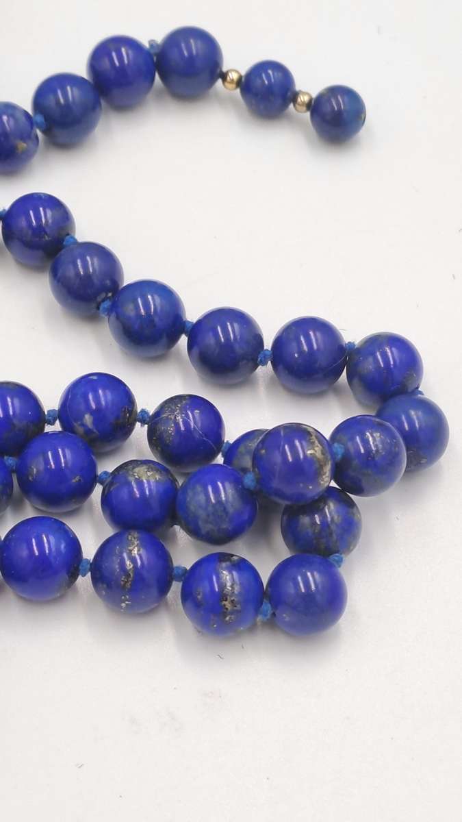 95cm Natural Lapis Lazuli Gemstone Round Bead Necklace -10mm Beads -Link Broken.