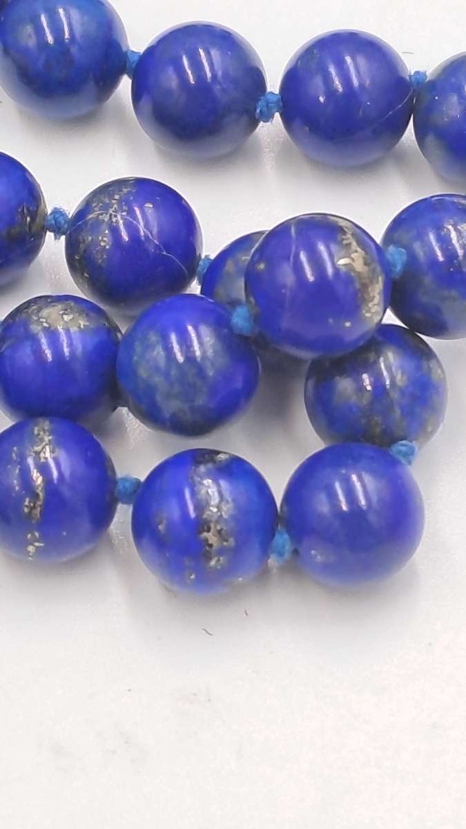 95cm Natural Lapis Lazuli Gemstone Round Bead Necklace -10mm Beads -Link Broken.