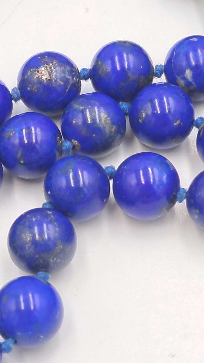 95cm Natural Lapis Lazuli Gemstone Round Bead Necklace -10mm Beads -Link Broken.