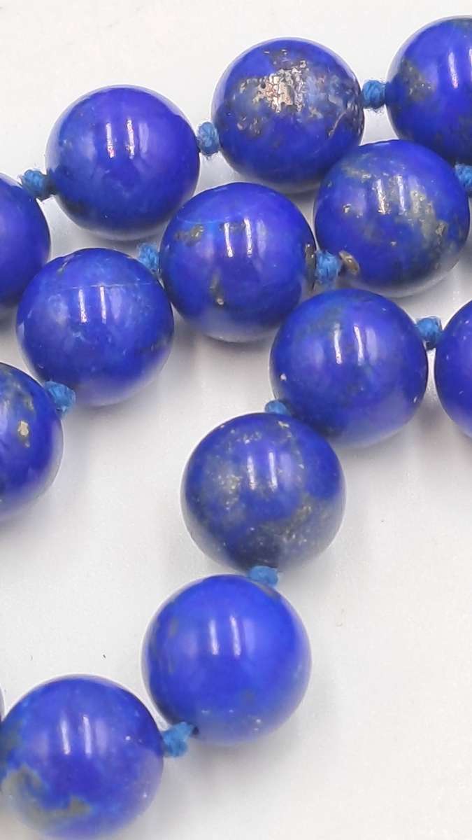 95cm Natural Lapis Lazuli Gemstone Round Bead Necklace -10mm Beads -Link Broken.