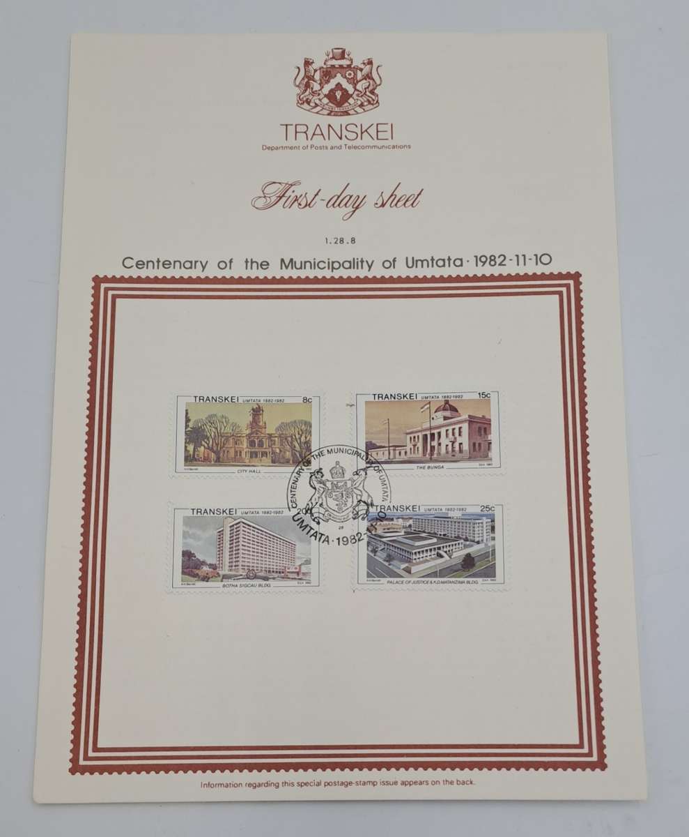 1982 Transkei Umtata Centenary- Ist day Sheet