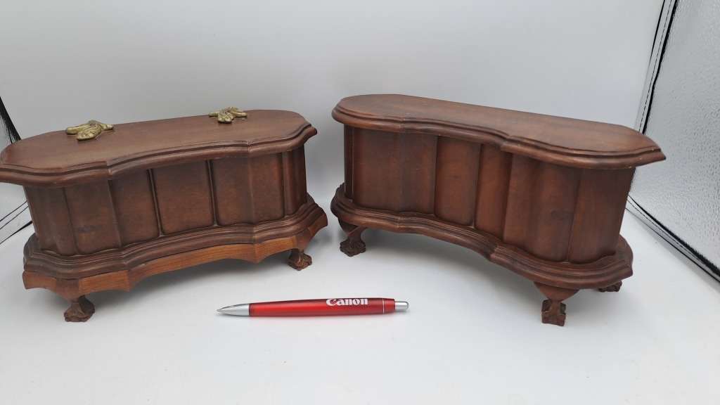 Vintage 1957 - 2 Solid Wood Jewelry Boxes Hand Made  -