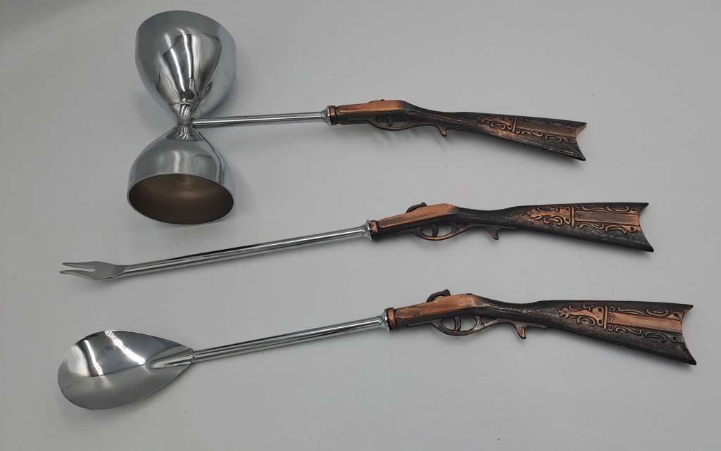 3pc Vintage 1960's Japan Rifle Bar Utensil set- The Rifle is Copper
