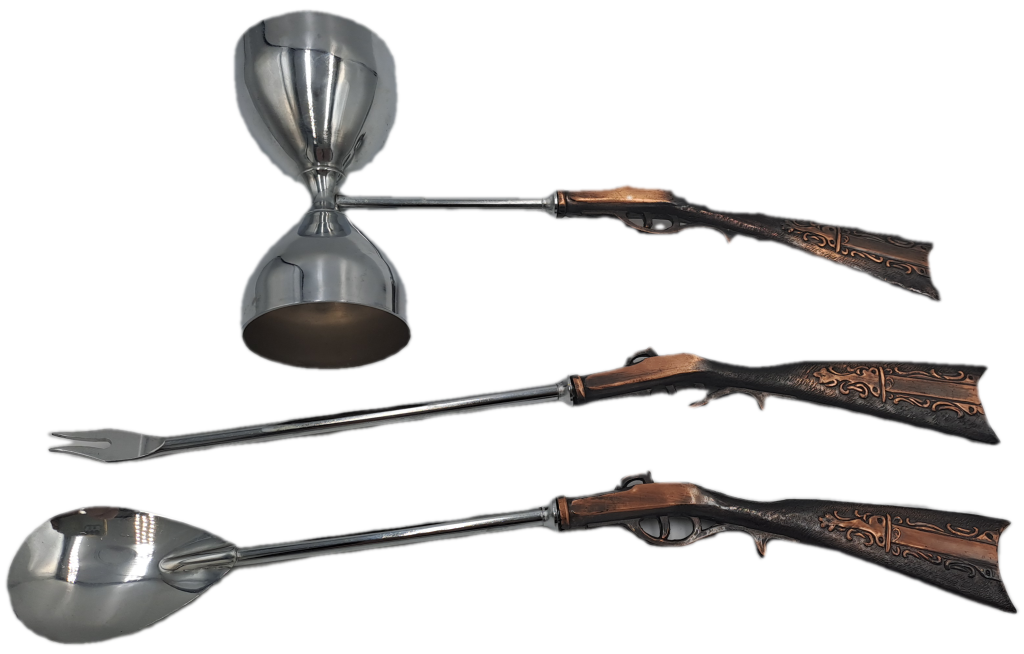 3pc Vintage 1960's Japan Rifle Bar Utensil set- The Rifle is Copper