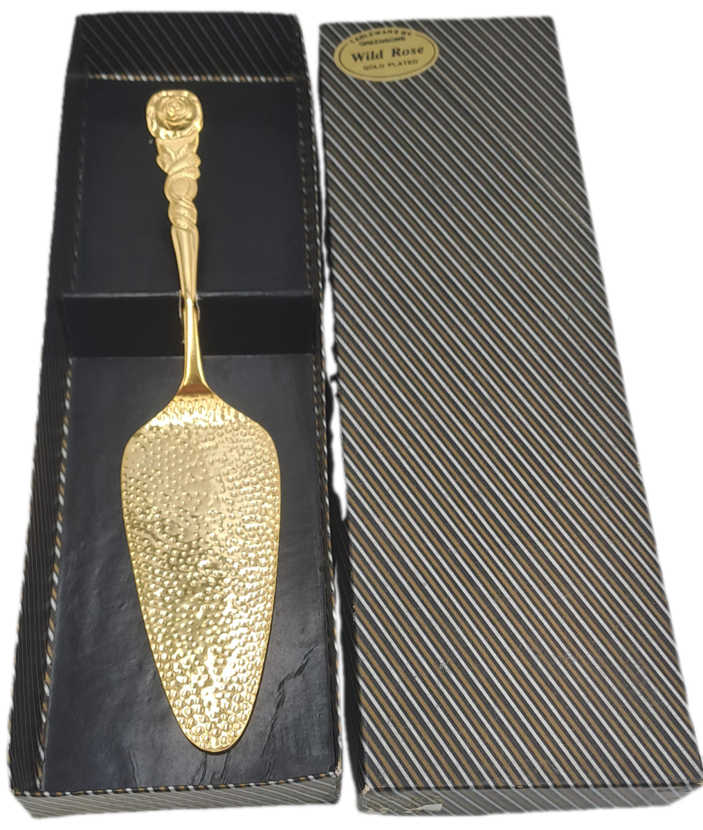Boxed WILD ROSE Gold Plated Cake server By Greensons