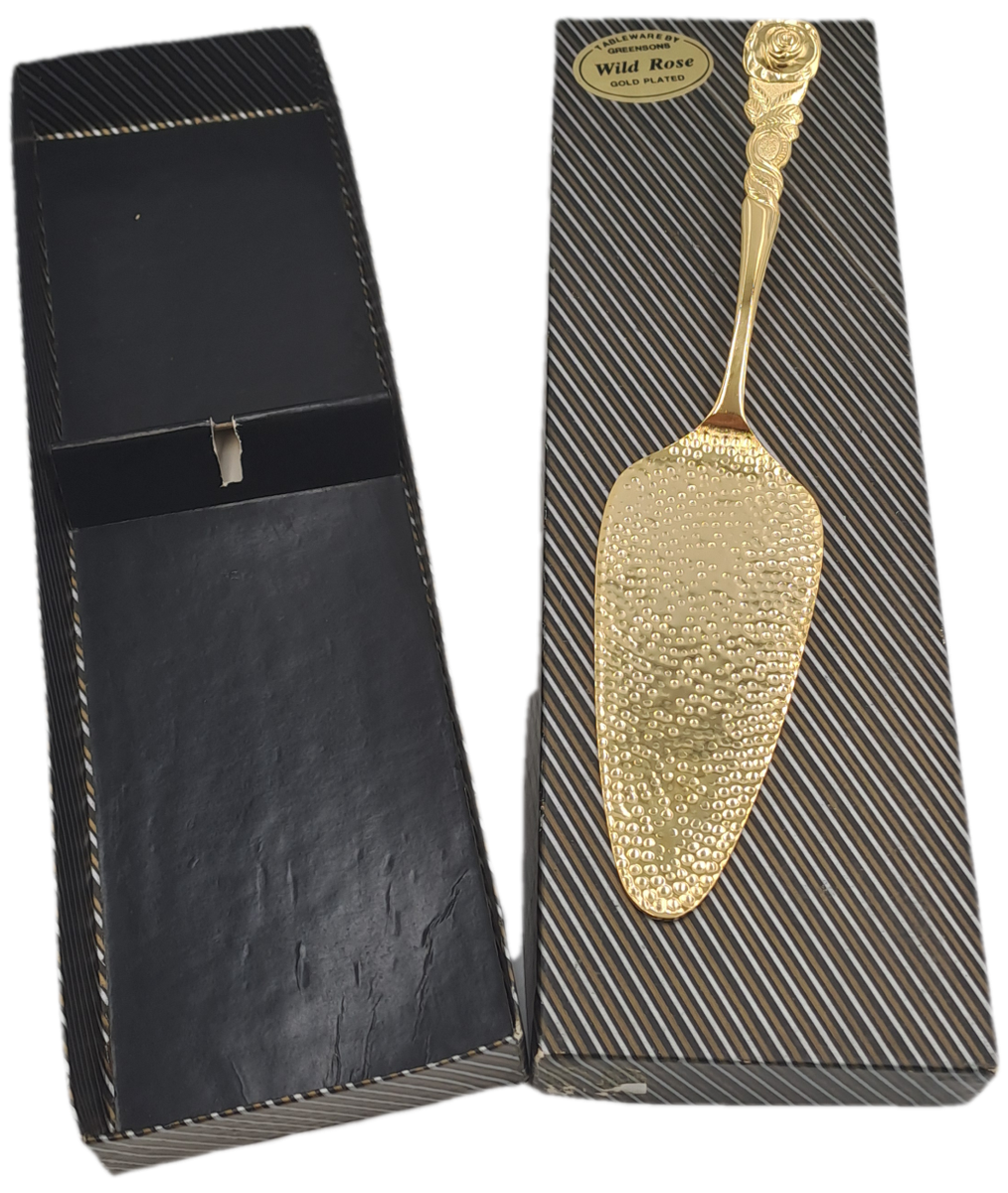 Boxed WILD ROSE Gold Plated Cake server By Greensons