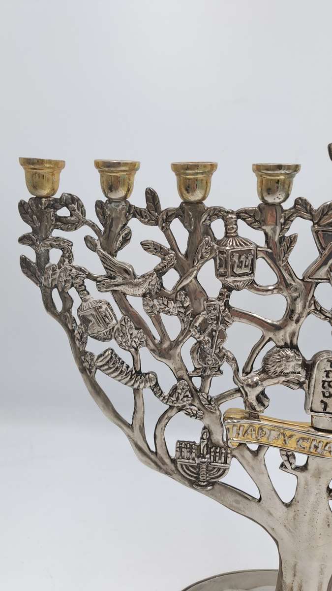 Vintage Silver Plate and Gold Plate Menorah- Tree of Life Godinger Hanukkah