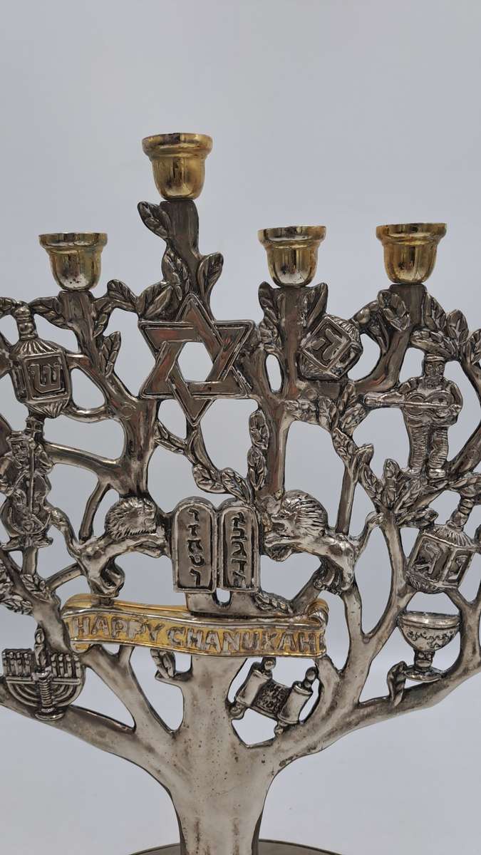 Vintage Silver Plate and Gold Plate Menorah- Tree of Life Godinger Hanukkah