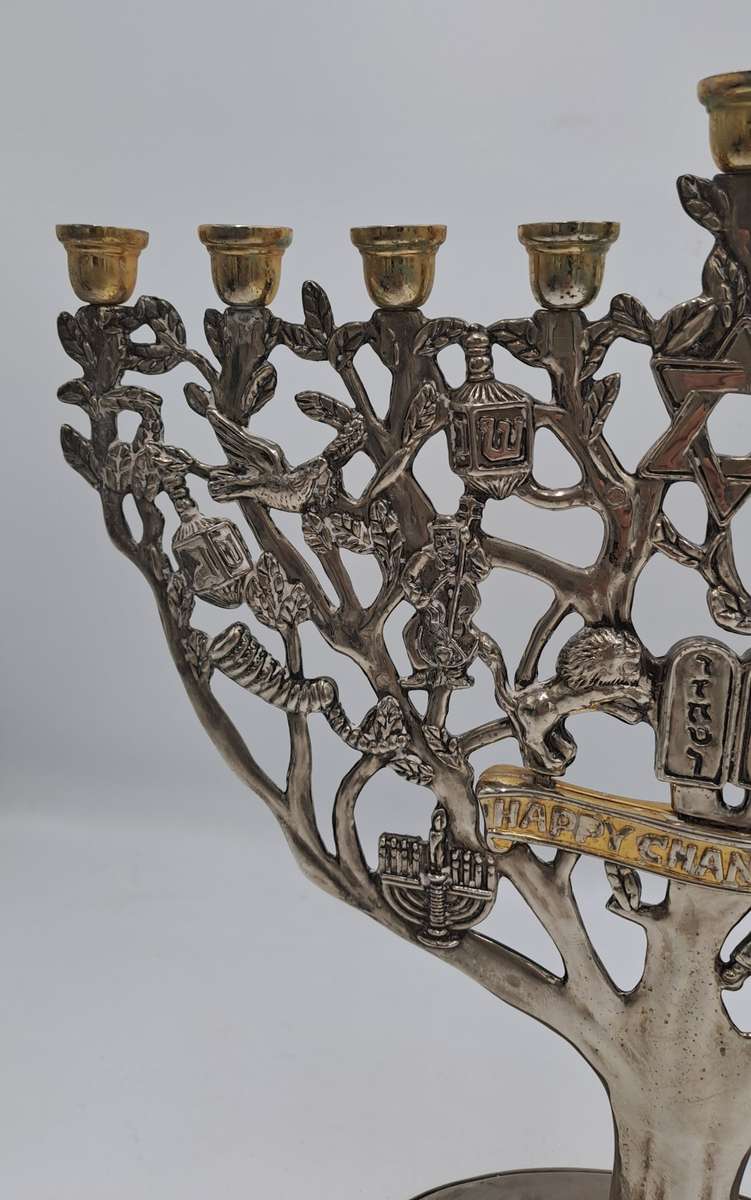Vintage Silver Plate and Gold Plate Menorah- Tree of Life Godinger Hanukkah