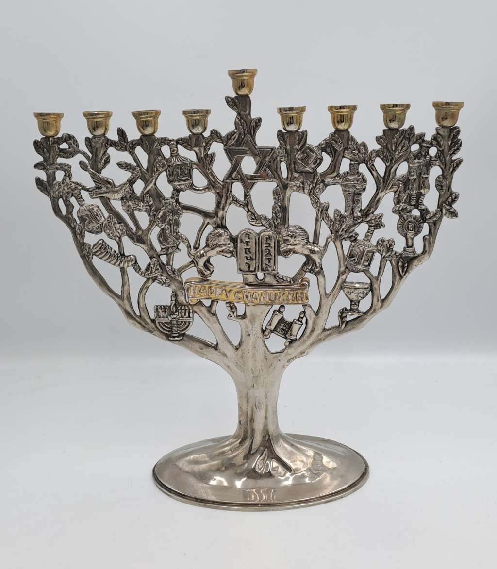 Vintage Silver Plate and Gold Plate Menorah- Tree of Life Godinger Hanukkah