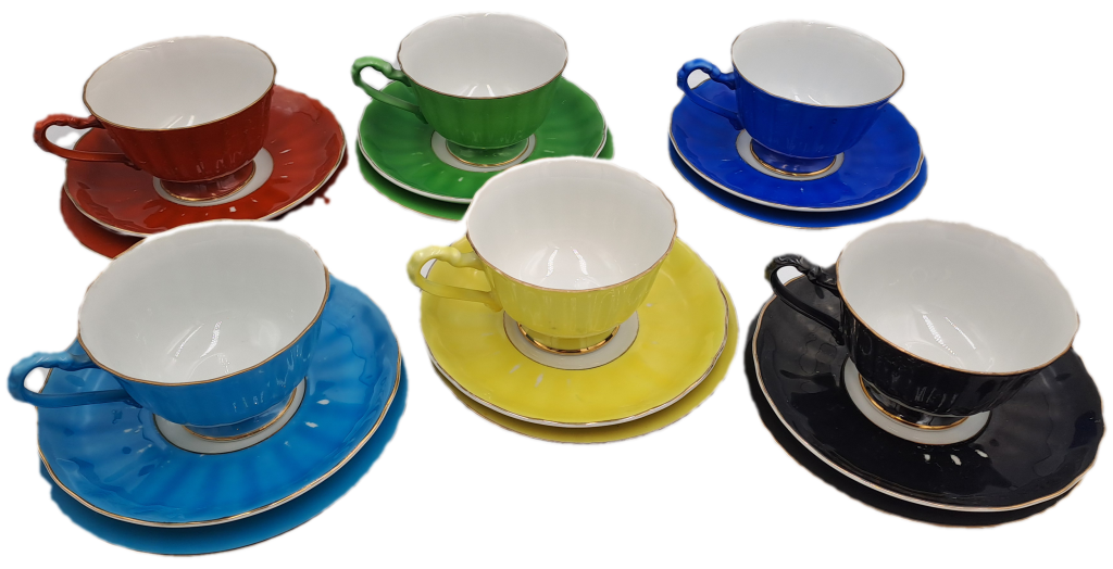 6 Vintage Trio's with M.B Stamp -Fine Bone China