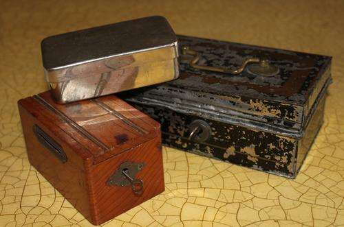 3 x Antique Money/cash  boxes- Possible 1800's-  read more and  see photo's