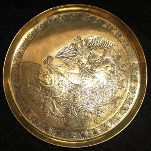 A Highly Detailed Large Brass wall plate 368mm  1.085kg (signed)   - See all photo's