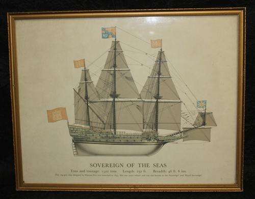 Crazy R1 Start !! Framed Print Behind Glass of the "SOVEREIGN OF THE SEAS" historic British Ship1637