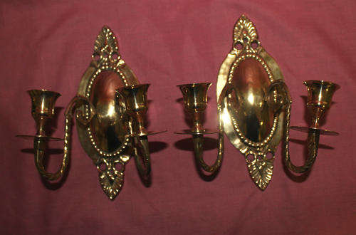 Pair of Vintage Brass wall Mounted Candelabras -840g 215x165x110mm  - see More