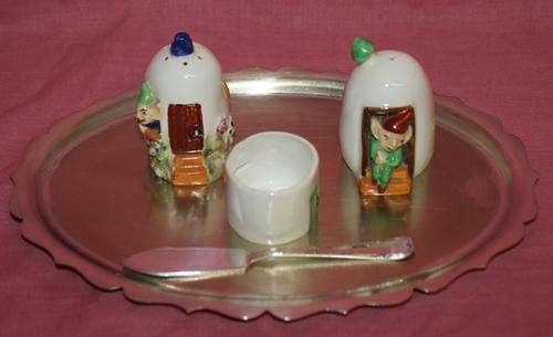 Staffordshire Fine Bone China Arthur bowker England salt and pepper set mustard pot cracked