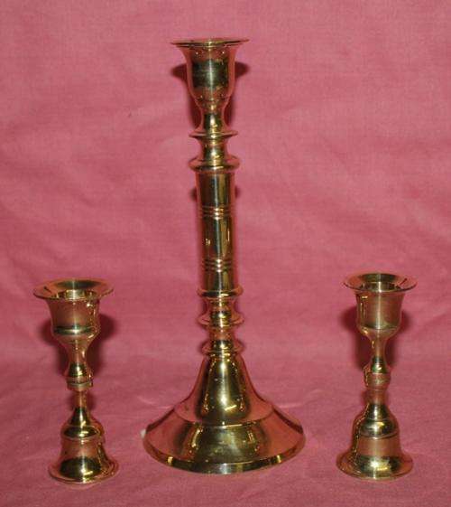 3 Vintage Brass Candle sticks - 430g - 204mm and 92mm