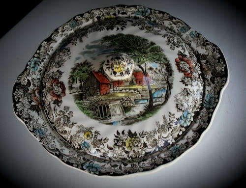 Vintage Johnson Bros "Mill Stream" genuine Hand Engraved Porcelain -Turine with lid