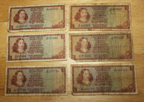 Old T.W de Jongh South African R1 Notes -Circulated - Bid per Note- 6 available