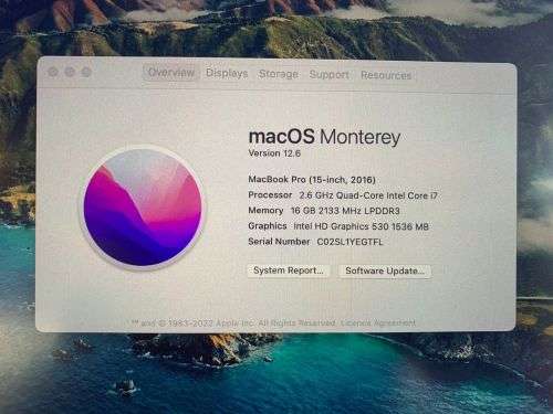 MacBook Pro 15-inch, 2016, TouchBar, 16GB RAM, i7, 250GB SSD, Mac