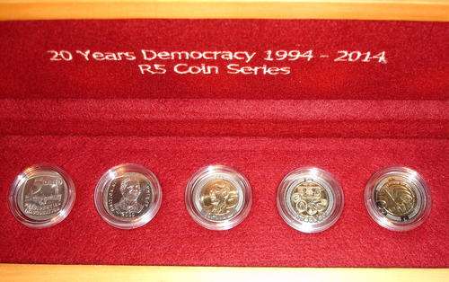 20 YEARS DEMOCRACY 1994-2014 R5 UNCIRCULATED COIN SET in KIAAT DISPLAY CASE