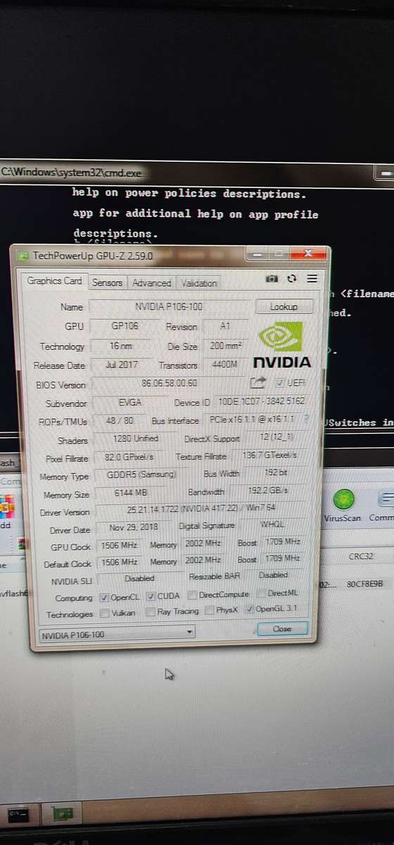 EVGA GTX 1060 6GB (P106 -100 6GB) mining GPU graphics card