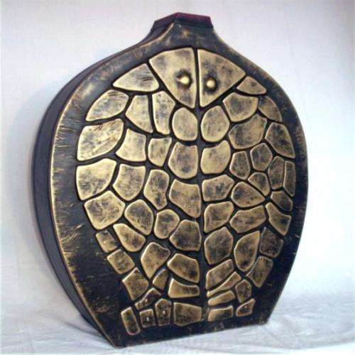 COPPER BROWN LEATHER FLOOR VASE