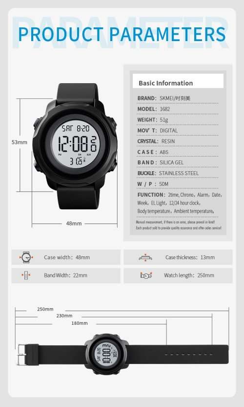 Digital Waterproof BODY TEMPERATURE MEASURING watch. Full Function, 50 m swimming safe.