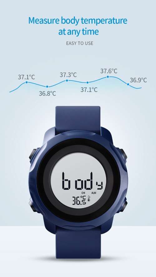 Digital Waterproof BODY TEMPERATURE MEASURING watch. Full Function, 50 m swimming safe.