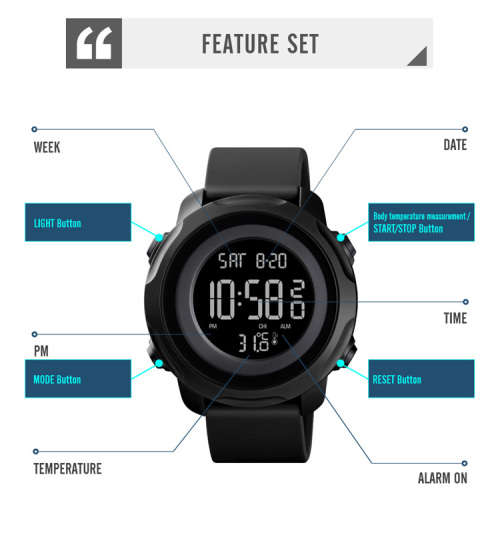 Digital Waterproof BODY TEMPERATURE MEASURING watch. Full Function, 50 m swimming safe.