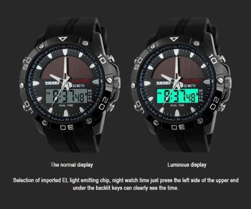 Skmei Eco-Watch Battery plus Solar Assist, Carbon footprint minimizing, waterproof, Metal Casing.