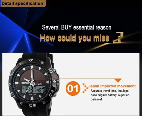 Skmei Eco-Watch Battery plus Solar Assist, Carbon footprint minimizing, waterproof, Metal Casing.