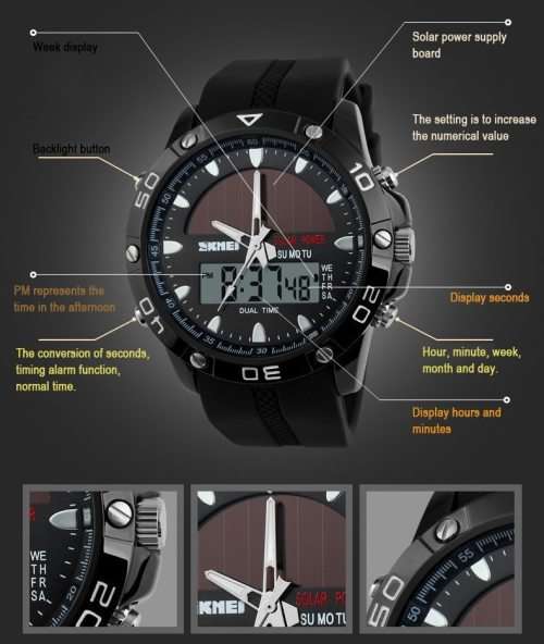Skmei Eco-Watch Battery plus Solar Assist, Carbon footprint minimizing, waterproof, Metal Casing.