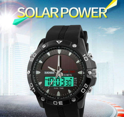 Skmei Eco-Watch Battery plus Solar Assist, Carbon footprint minimizing, waterproof, Metal Casing.
