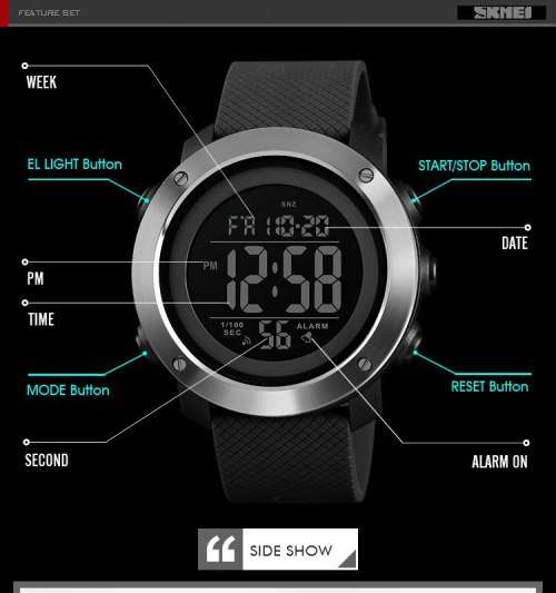 Skmei Stainless Bezel Digital Full Function Chronograph 50m waterproof.