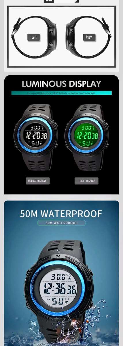 Digital Waterproof Sports type BODY TEMPERATURE MEASURING watch. Full Function, 50 m swimming safe.