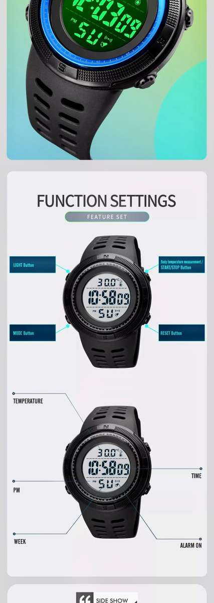 Digital Waterproof Sports type BODY TEMPERATURE MEASURING watch. Full Function, 50 m swimming safe.